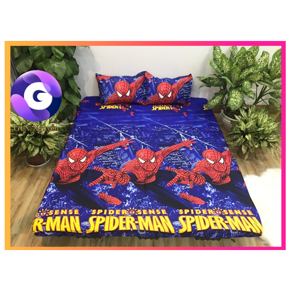 Combo 4 Món Siêu Nhân Nhện Ga Và Vỏ Gối (1 Ga + 1 Vỏ Gối Ôm Và 2 Vỏ Gối Nằm) - Tặng 1 Bàn Chải Bosi