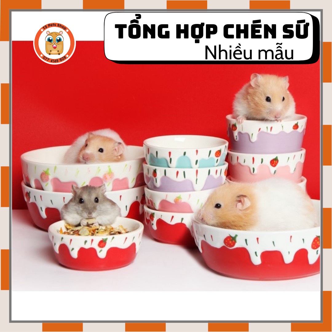 Chén sứ kem dâu cho hamster, thỏ, bọ,chó, mèo