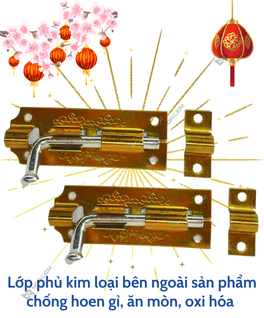 Chốt Cửa Đứng, Ngang Mạ Vàng Song Sư - Two Lions
