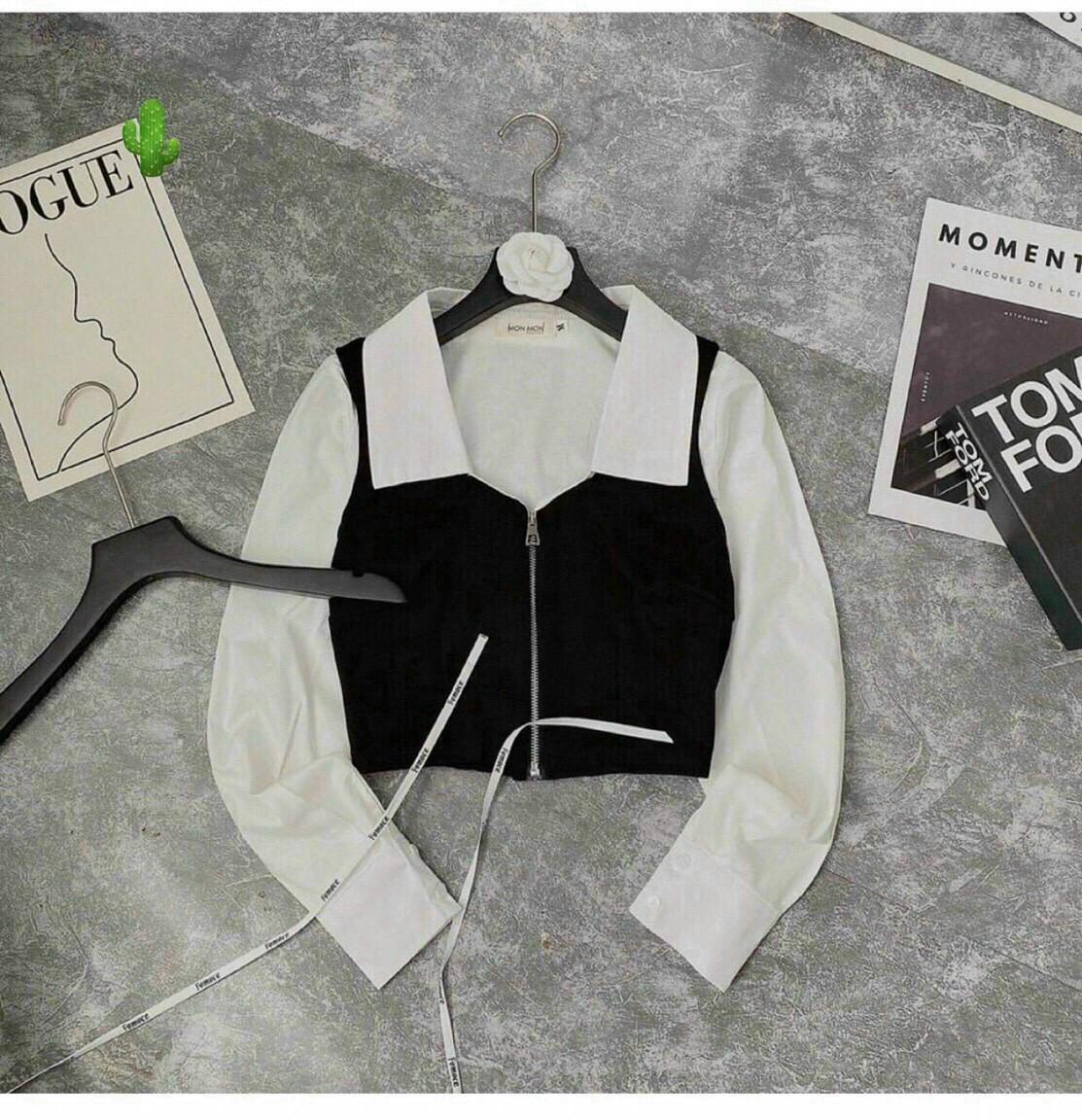 Sơ Mi Croptop Phối Trắng Đen