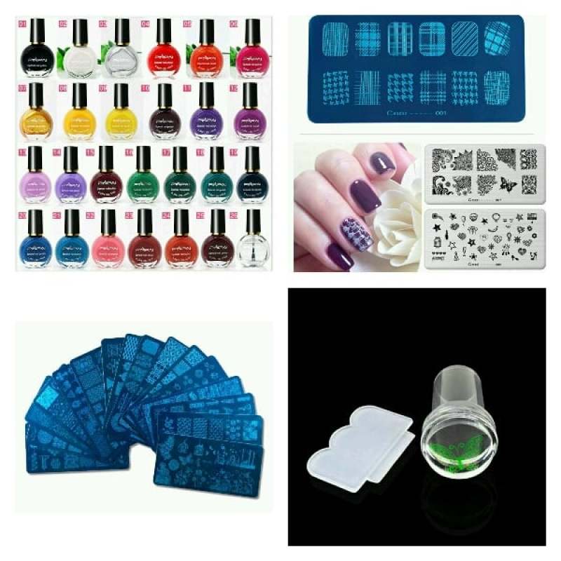 Combo Bộ Con dấu + khuôn in +Sơn in tạo hình trang trí móng tay nghệ thuật chuyên dụng