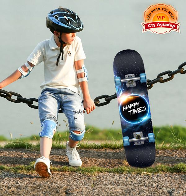 Ván trượt trẻ em thiếu niên có bánh phát sáng Skateboard sành điệu + Bộ bảo vệ tay chân