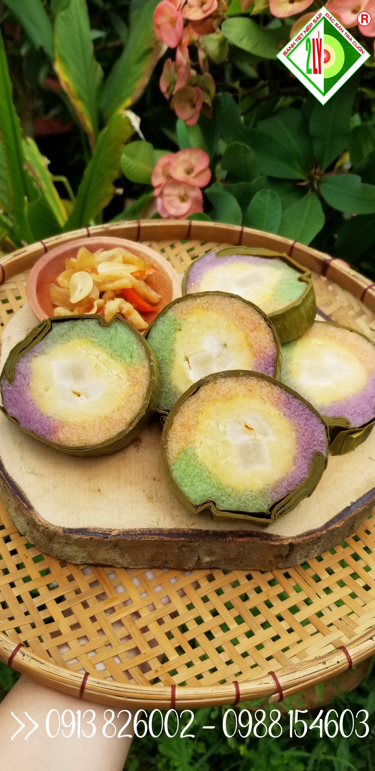 Bánh Tét Ba Màu đậu mỡ không trứng [Bánh tét Trà Cuôn Hai Lý tại Trà Vinh]
