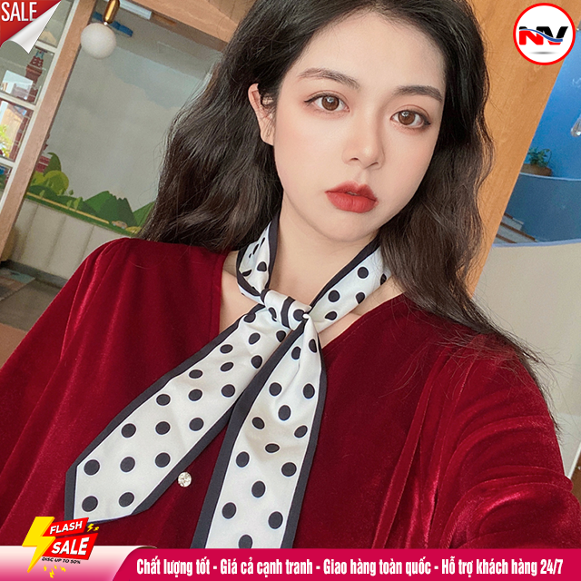 Khăn Ruy Băng Quàng Cổ Buộc Tóc Quấn Túi Vải Lụa Dáng Dài 100x8 cm In Họa Tiết Phong Cách Hàn Quốc