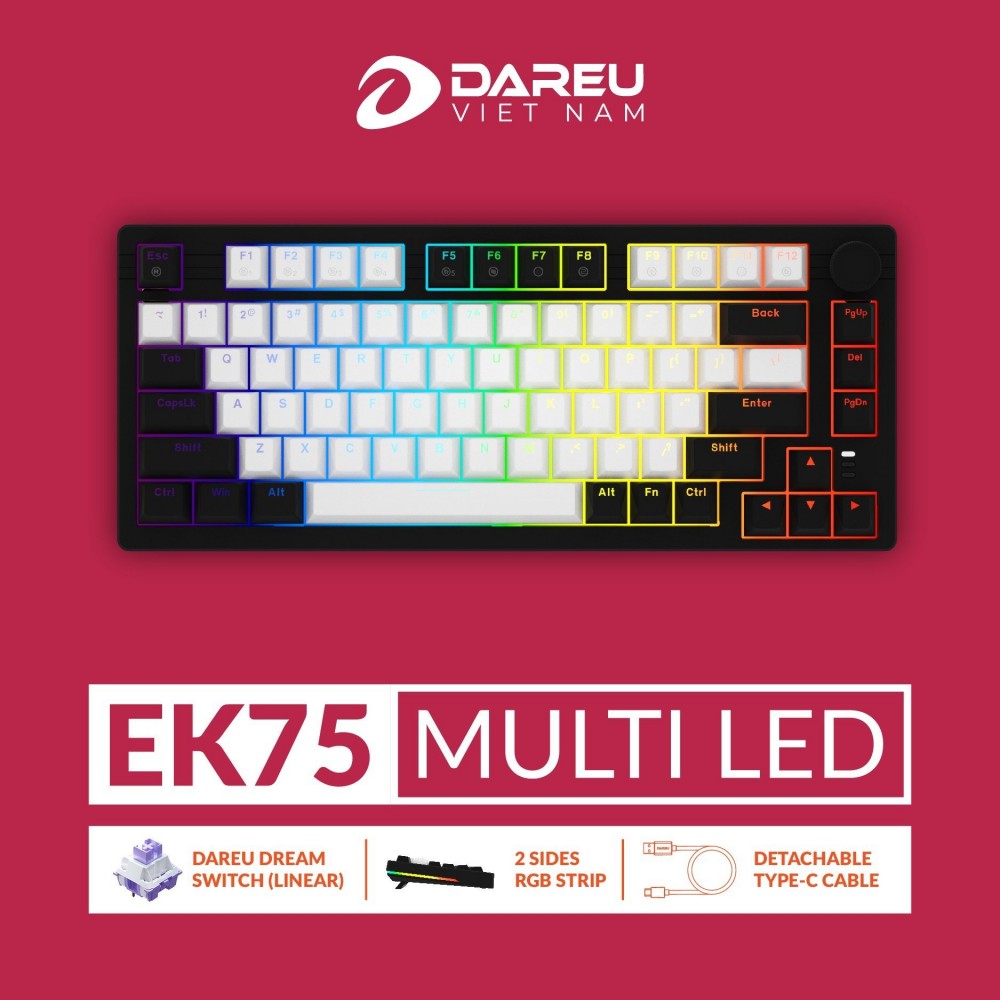 Bàn phím cơ Dareu EK75 Multiled, Type-C (LINEAR Switch) Black White (Mới, BH 24T Chính Hãng)