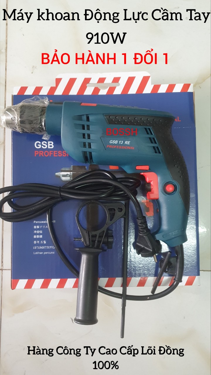 (Kèm Hộp) Máy Khoan Bosschh 13 GE Công Suất 910W - Máy Khoan Đầu Búa - Máy Khoan Bê Tông - Máy Khoan Cầm Tay. Bảo hành 6 Tháng