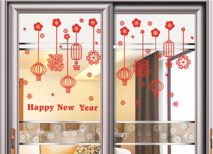 Decal trang trí tết - rèm dây lồng đèn sợi