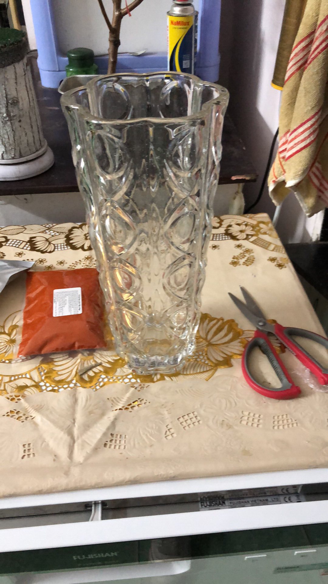 Lọ hoa thủy tinh vân hình trụ 30cm