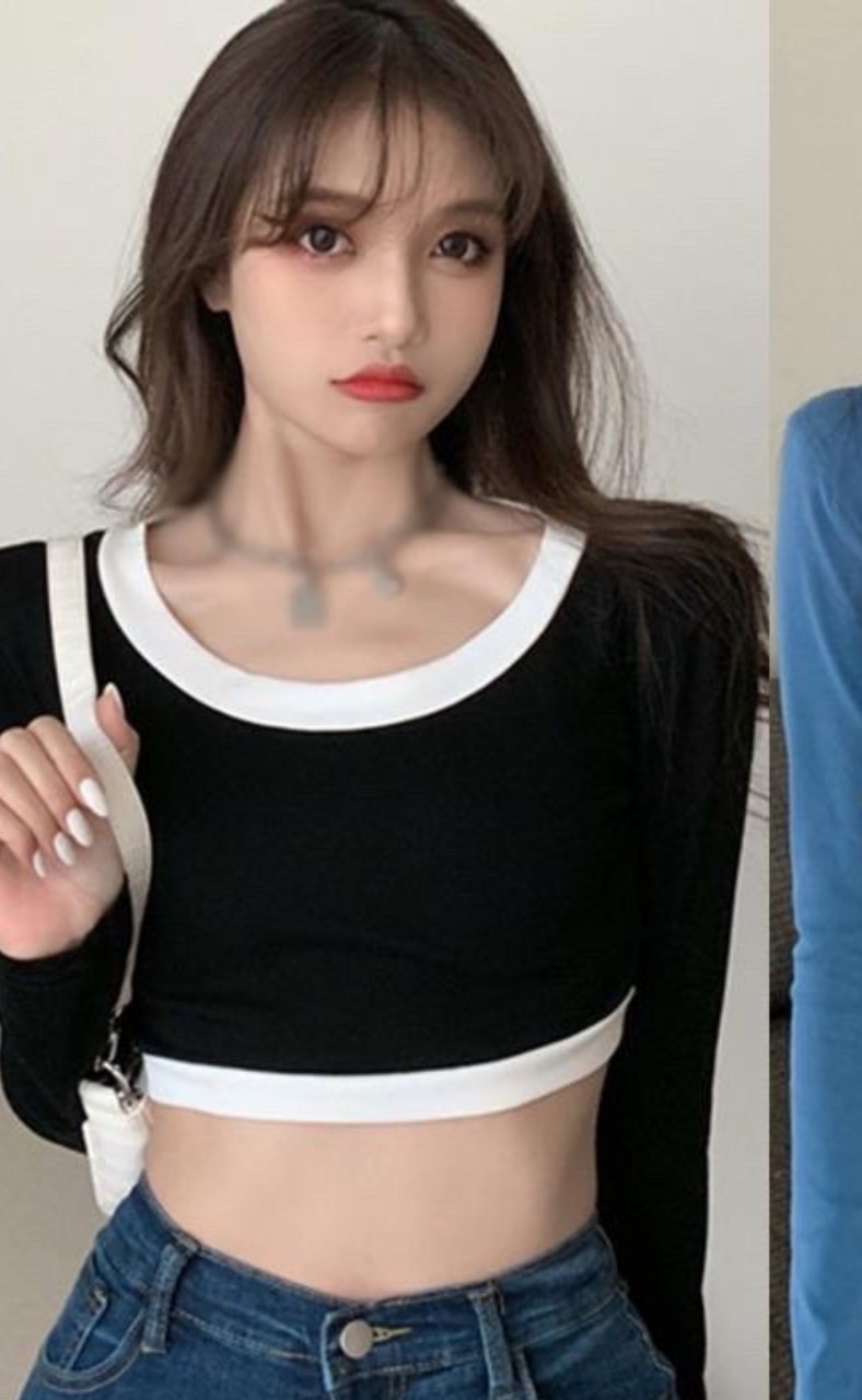 Áo croptop tay dài cổ tròn