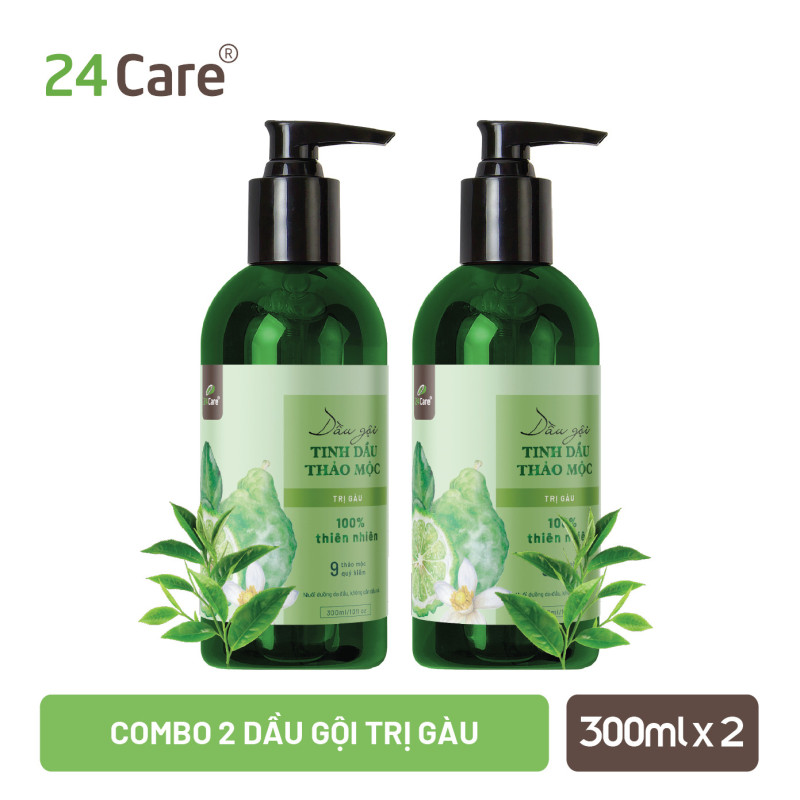 Combo 2 chai dầu gội tinh dầu thảo mộc tri gàu 24Care - Dung tích 300ML/chai - CAM KẾT 3 LẦN GỘI SẠCH GÀU giá rẻ
