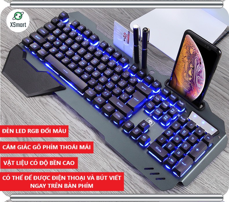 Bàn Phím Gaming K618 Super Pro New 2023 Led Đổi Màu 10 Chế Độ Led Khác Nhau Tặng Kèm Kê Tay Ngang Phím Cơ Máy Tính PC Laptop Dành Cho Game Thủ Cao Cấp Chơi PUBG Liên Minh Đột Kích Cực Đã