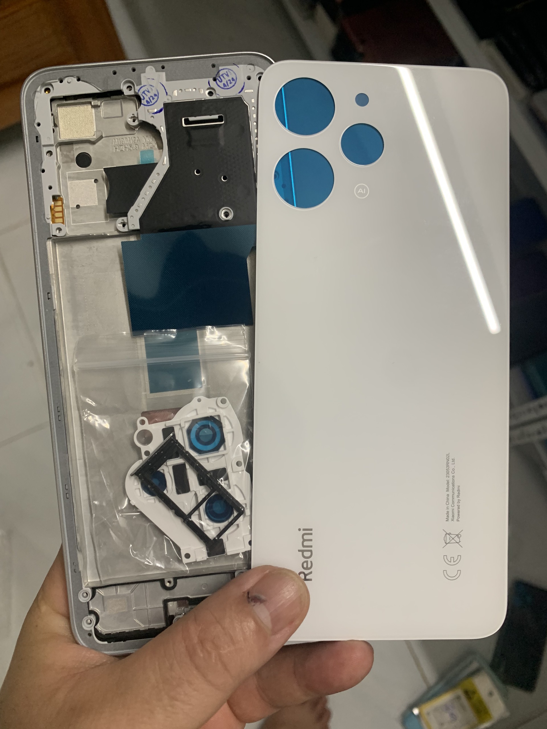 Full Bộ xương vỏ zin redmi 12, gồm khung xương, lưng, viền, phím volume, kính cam, khay sim