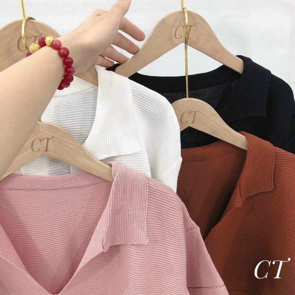 Áo croptop nữ trơn kiểu cổ sơ mi