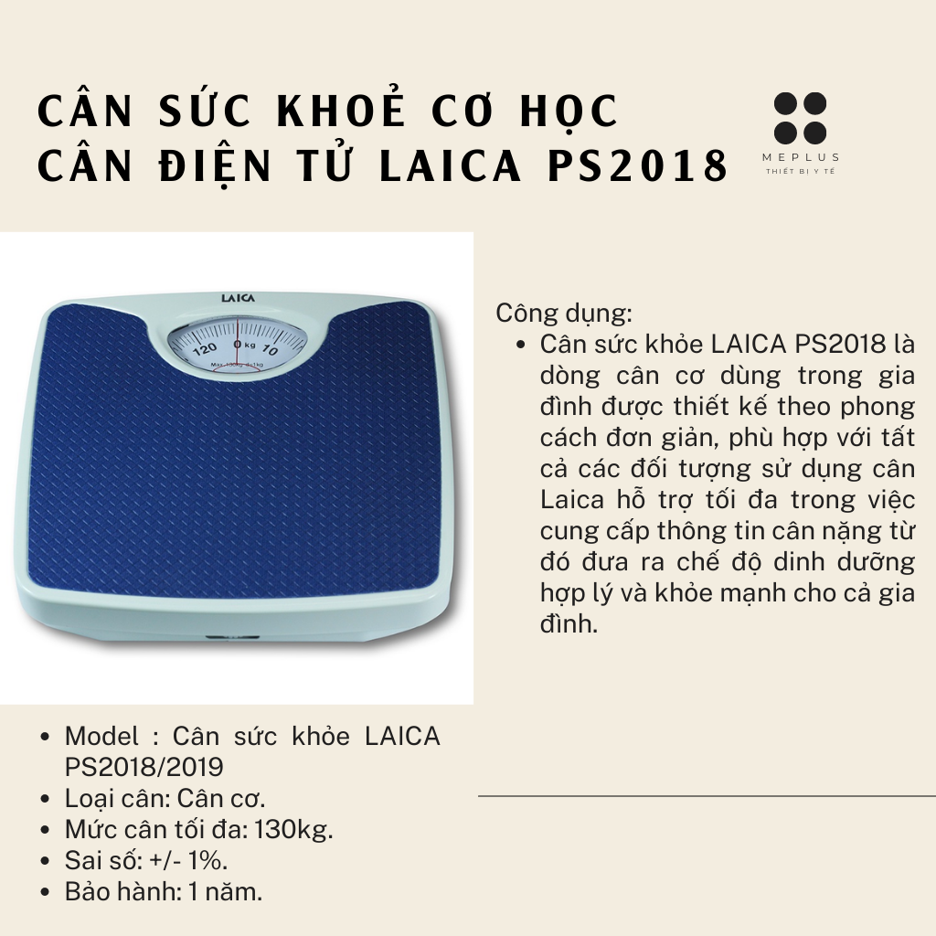 Cân sức khoẻ cơ học, cân điện tử LAICA PS2018, thiết kế đơn giản chắc chắn phù hợp cho mọi gia đình (màu ngẫu nhiên)
