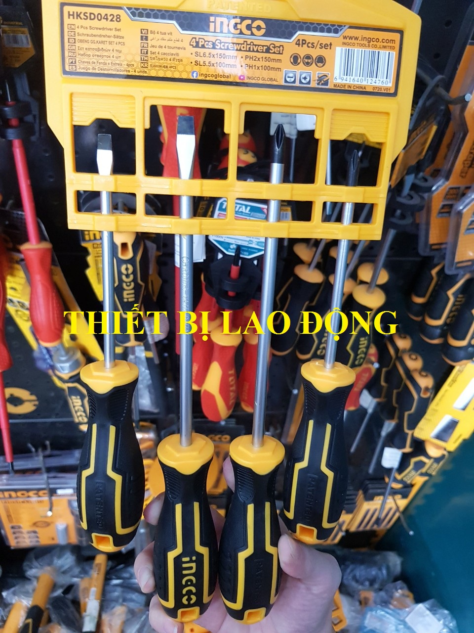 Bộ 4 tua vít dẹp & bake ingco hksd0428 - hksd0428
