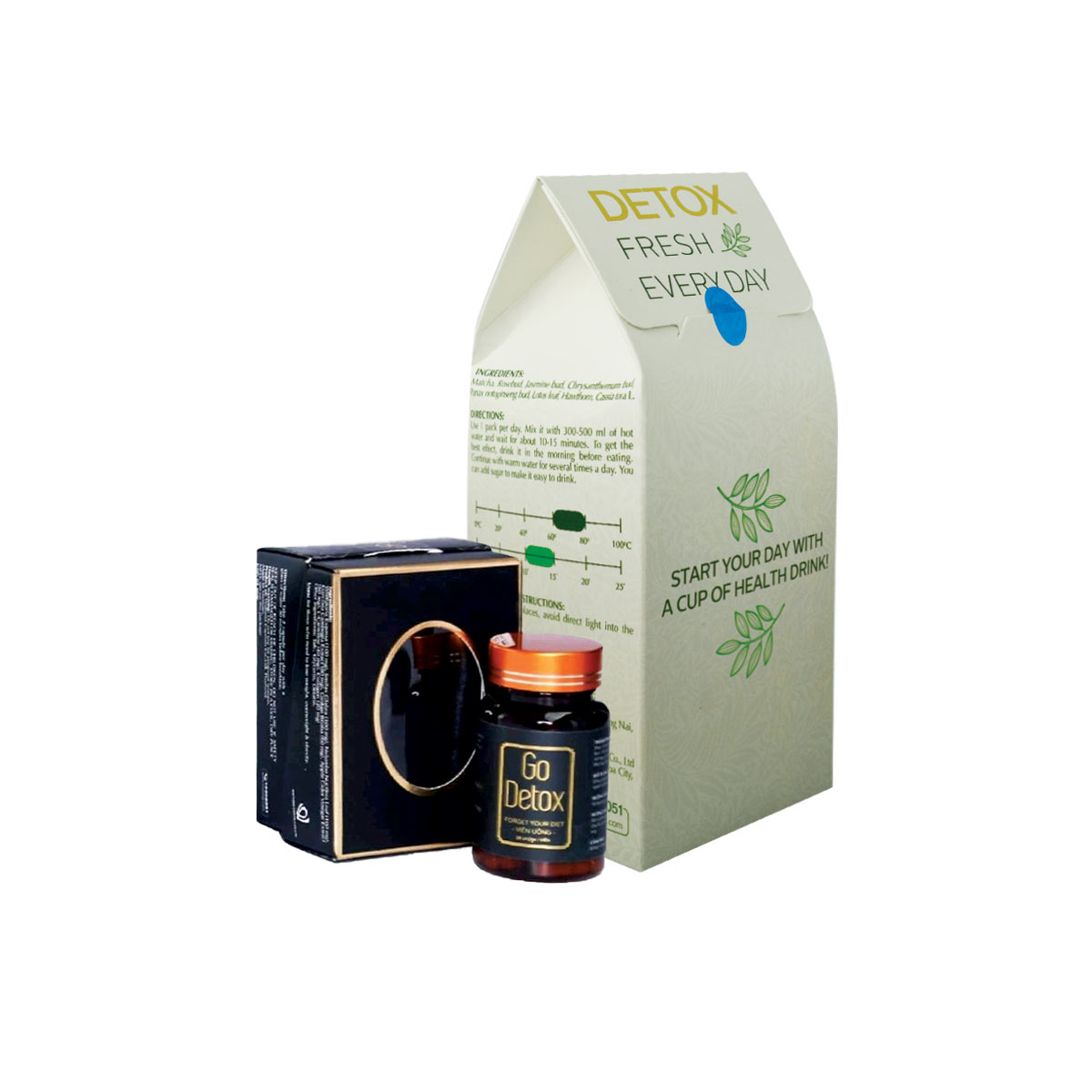 Combo Giảm Cân Go Detox Chính Hãng (Trà hoa & trà viên + Tặng kèm thước dây)