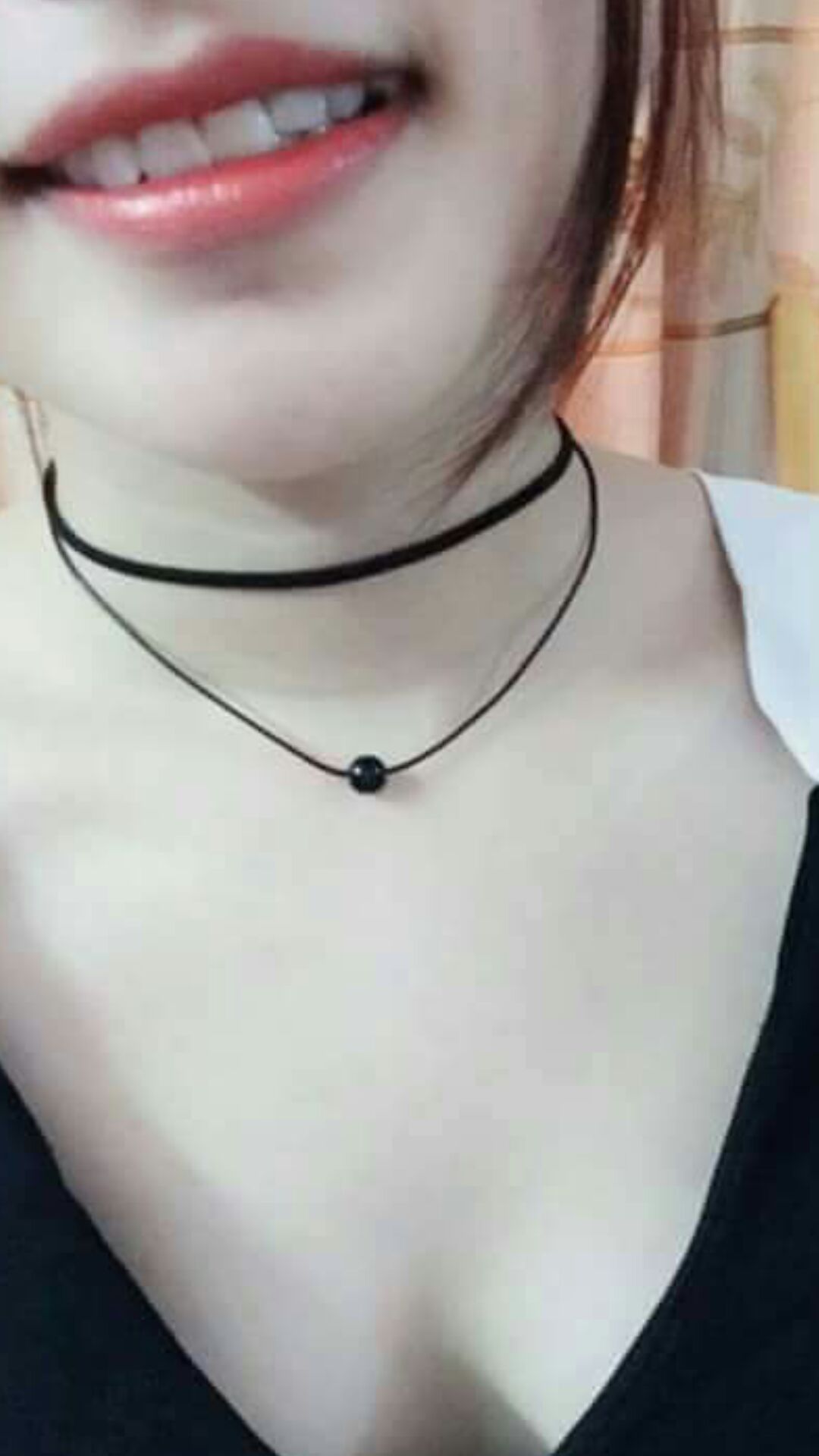 Vòng chocker cổ 2 tầng hạt đen,  hạt trắng (ảnh thật)