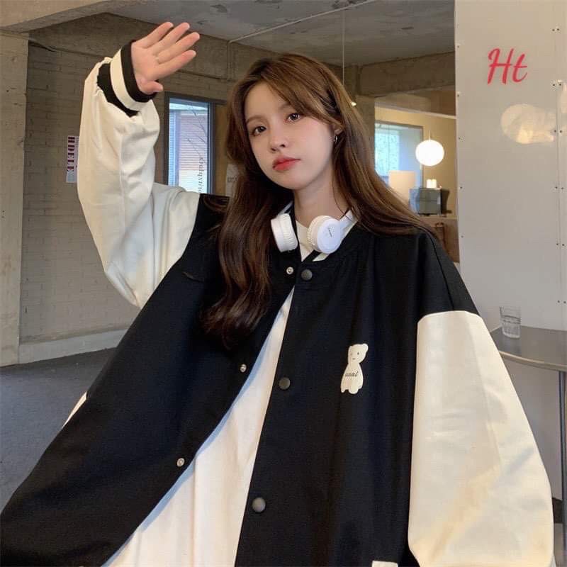 Áo khoác bomber nỉ lô gô gấu HT12