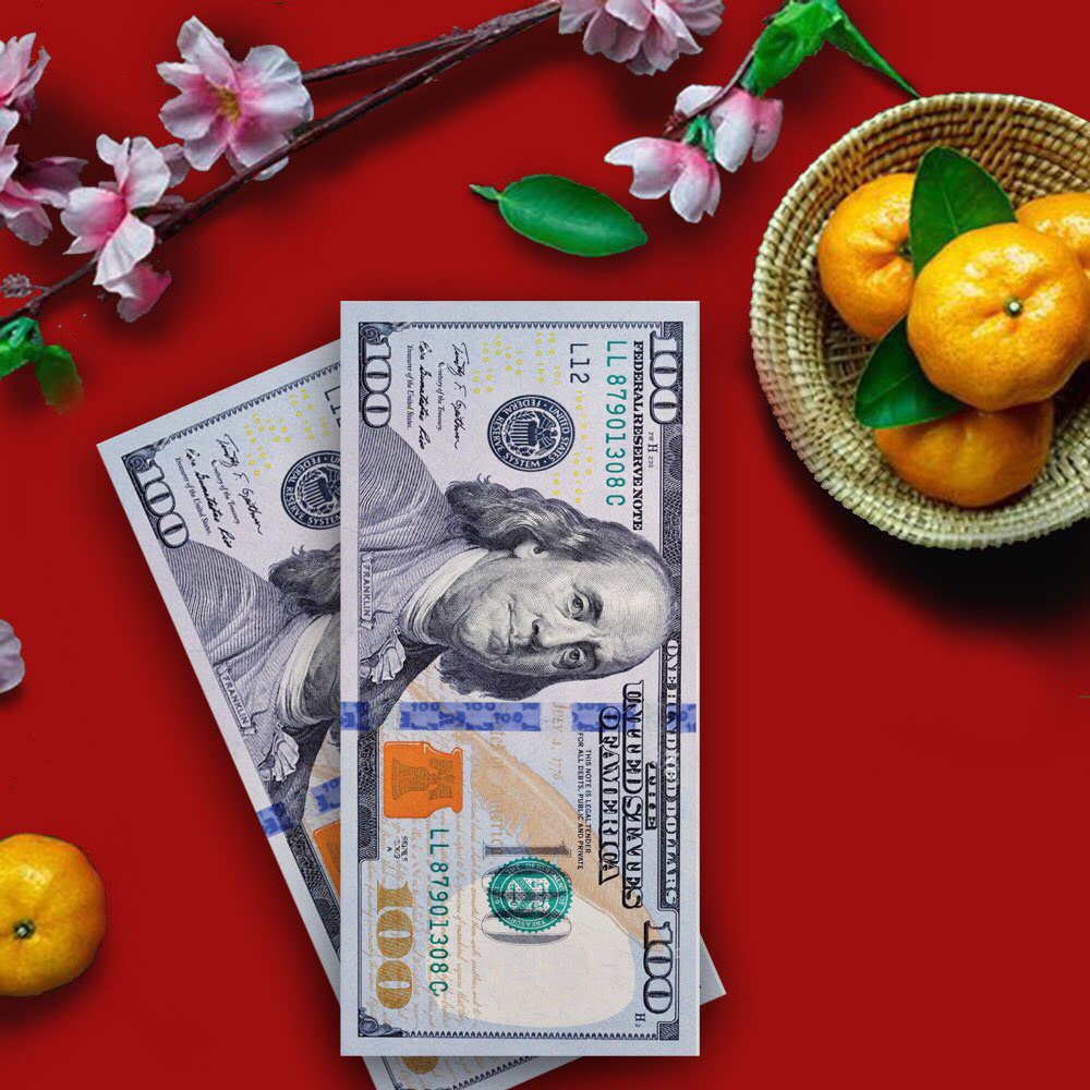 [HCM] 100 bao lì xì 2 Đô, 100 usd - giấy C150, bao lì xì tết