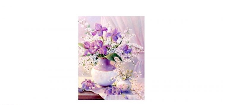 Tranh thêu bình hoa khoe sắc lv3185 kích thước 43 x 51cm