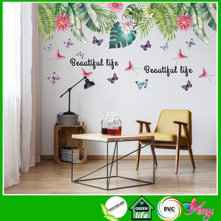 Decal Dán Tường 3D Phong Cách Hàn Quốc Beautiful Life - Decal Giàn Hoa Đủ Màu Amyshop