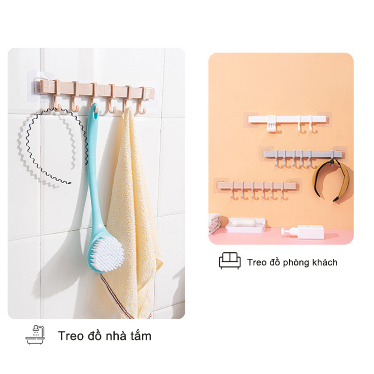 Thanh treo đồ 6 móc  dán tường siêu chắc