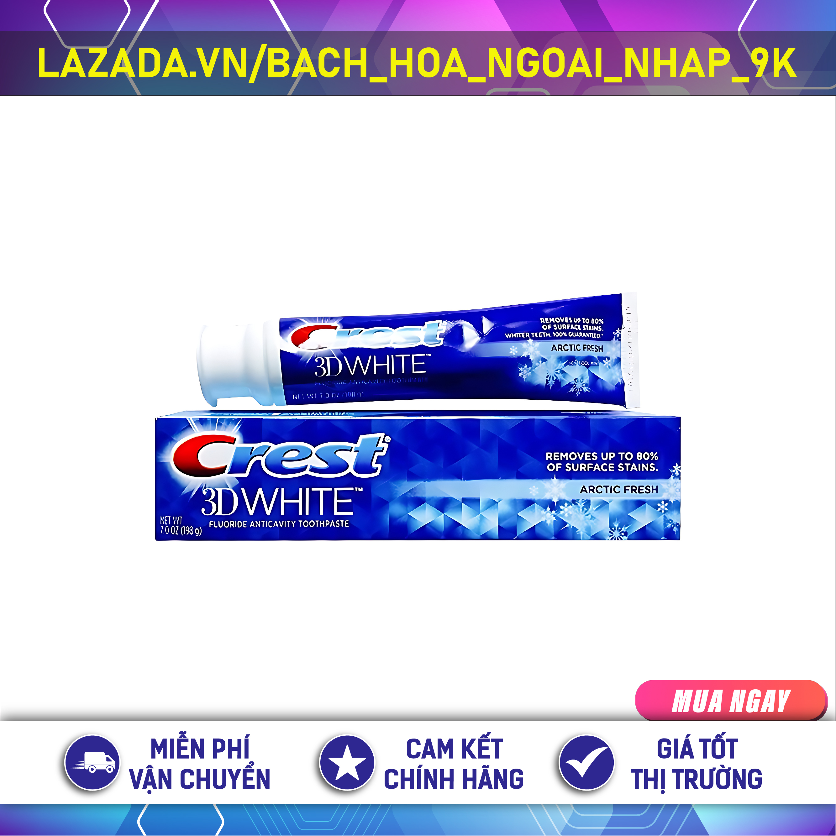 [Mẫu mới] Kem đánh răng CREST 3D WHITE ADVANCED TRIPLE WHITENING 147g