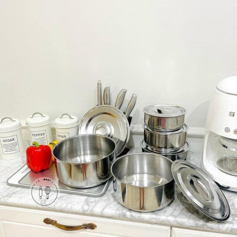 nồi,bộ nồi inox 5 cái,bộ nồi,nồi inox, Cao Cấp Có Nắp Đậy Thiết Kế Tinh Tế, Sang Trọng, Dùng Được Cho Cả Bếp Từ, Nhiều Kích Cỡ Vô Cùng Tiện Dụng