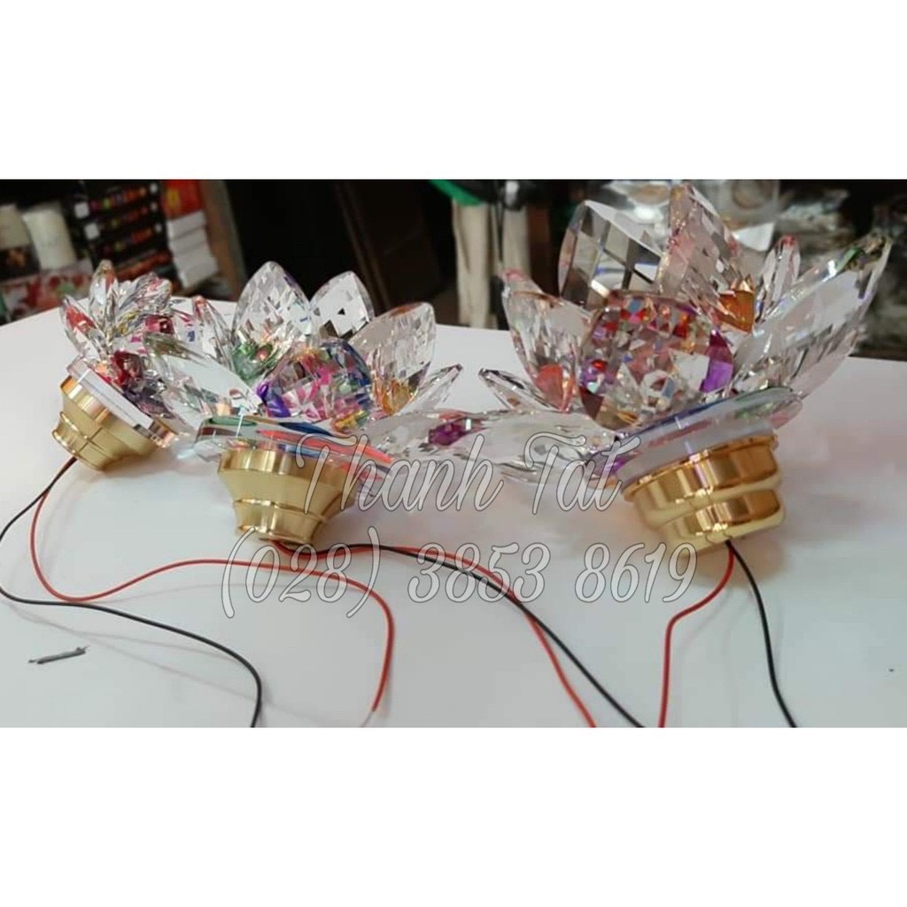 [HCM]Đèn Thờ Sen Pha Lê Gắn Chân Lư Đồng ( Cái )