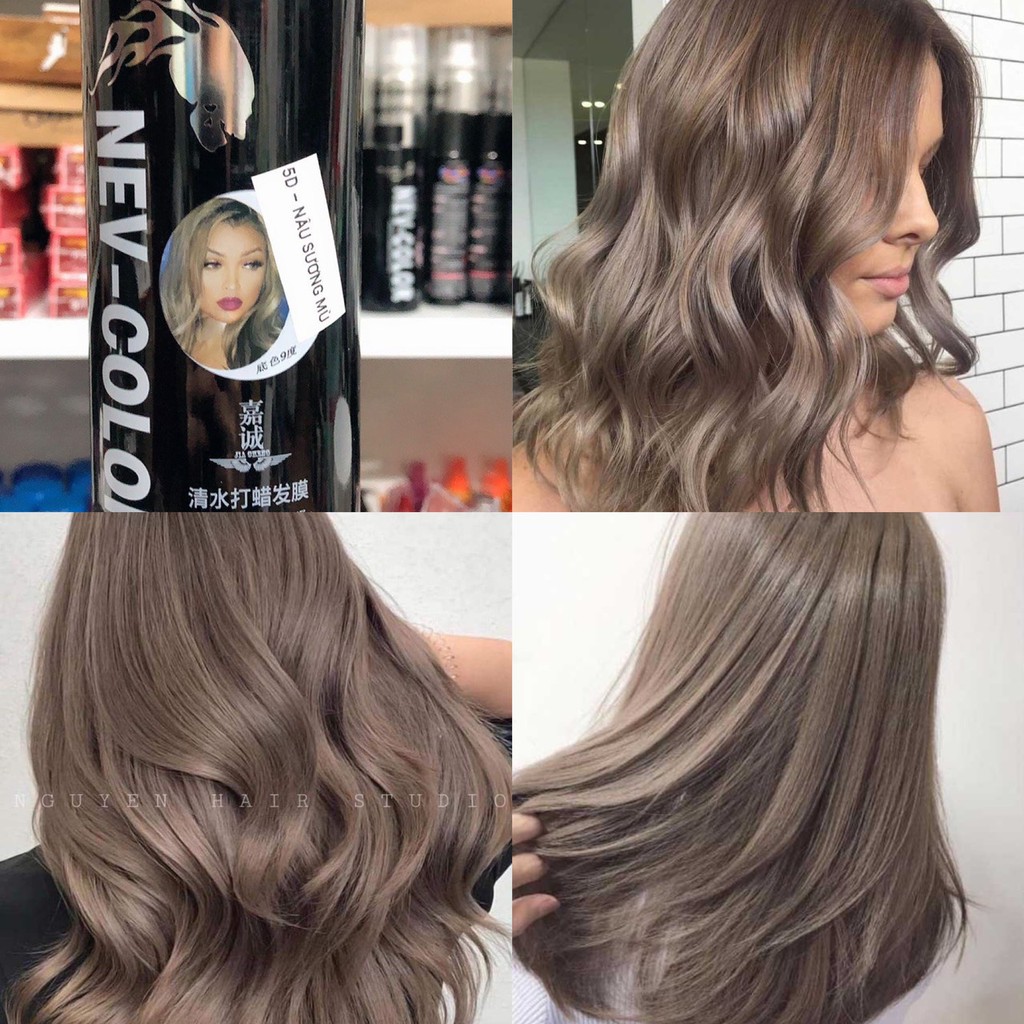 Thuốc nhuộm tóc phủ bóng hàn quốc màu nâu sương mù 5d nev color