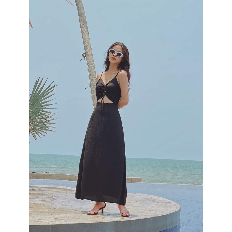 Đầm maxi hai dây rút ngực
