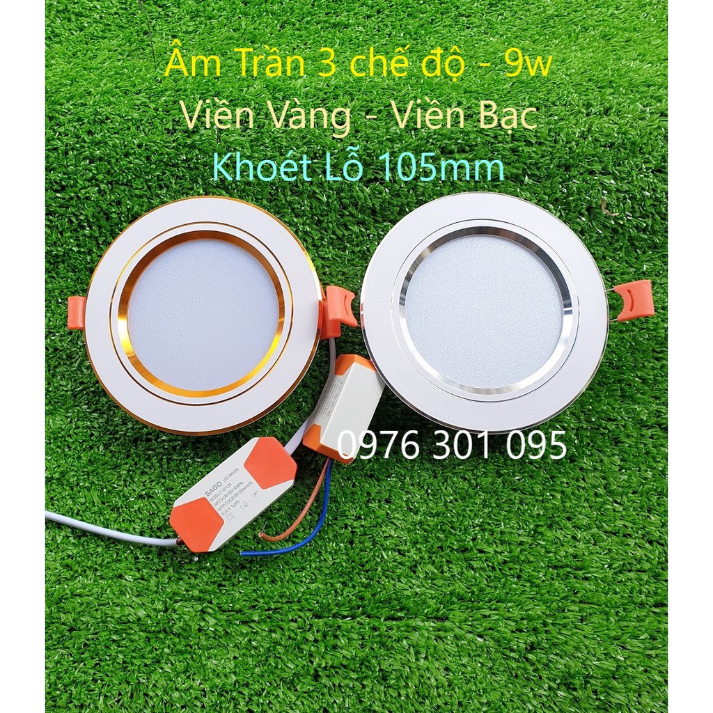 Đèn Âm Trần 9W - 3 Chế Độ Màu (Viền Vàng - Viền Bạc)