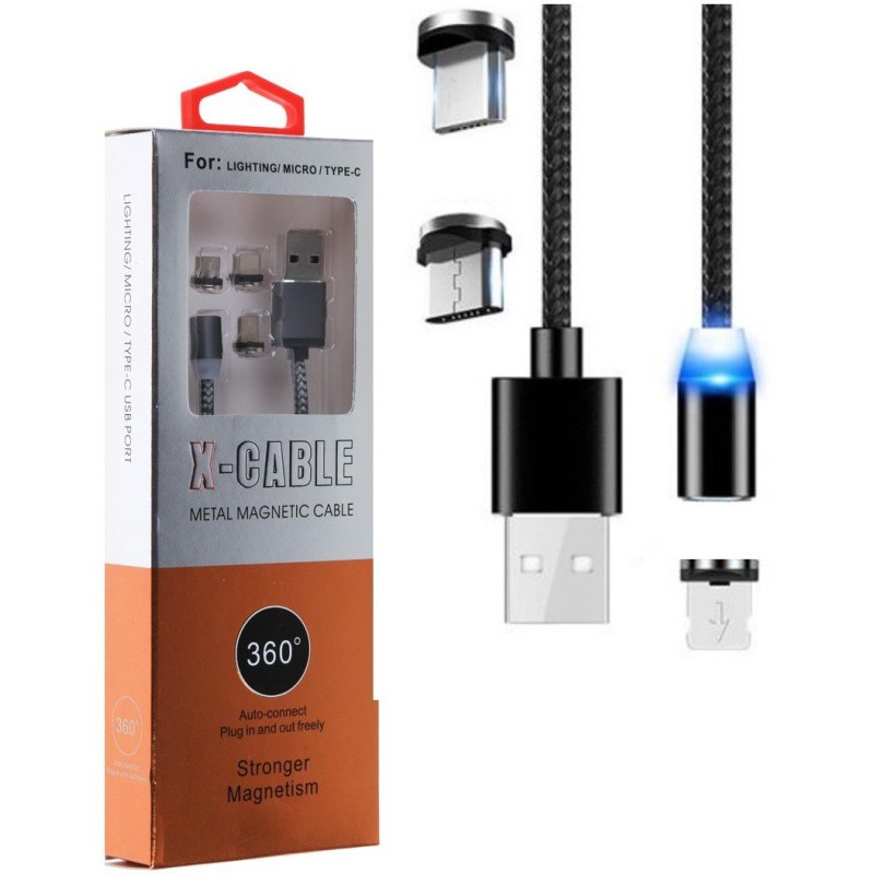 [Xả lỗ] Cable sạc dây dù 2in1 đầu nam châm X-cable 360 độ (lightning/microUSB)