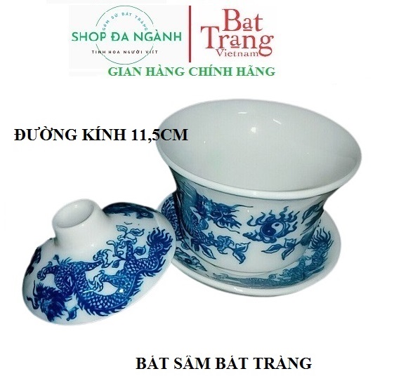 Bát sâm thờ men lam gốm sứ Bát Tràng, 2 cỡ