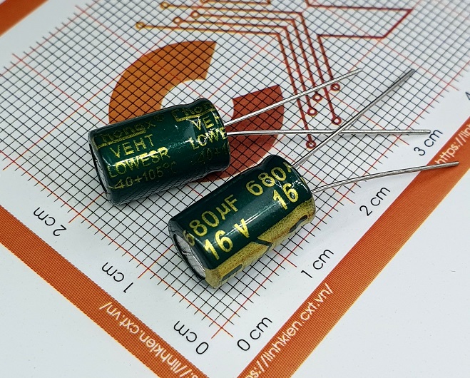 Tụ hóa 680uf 16v 8x12mm p4.5mm