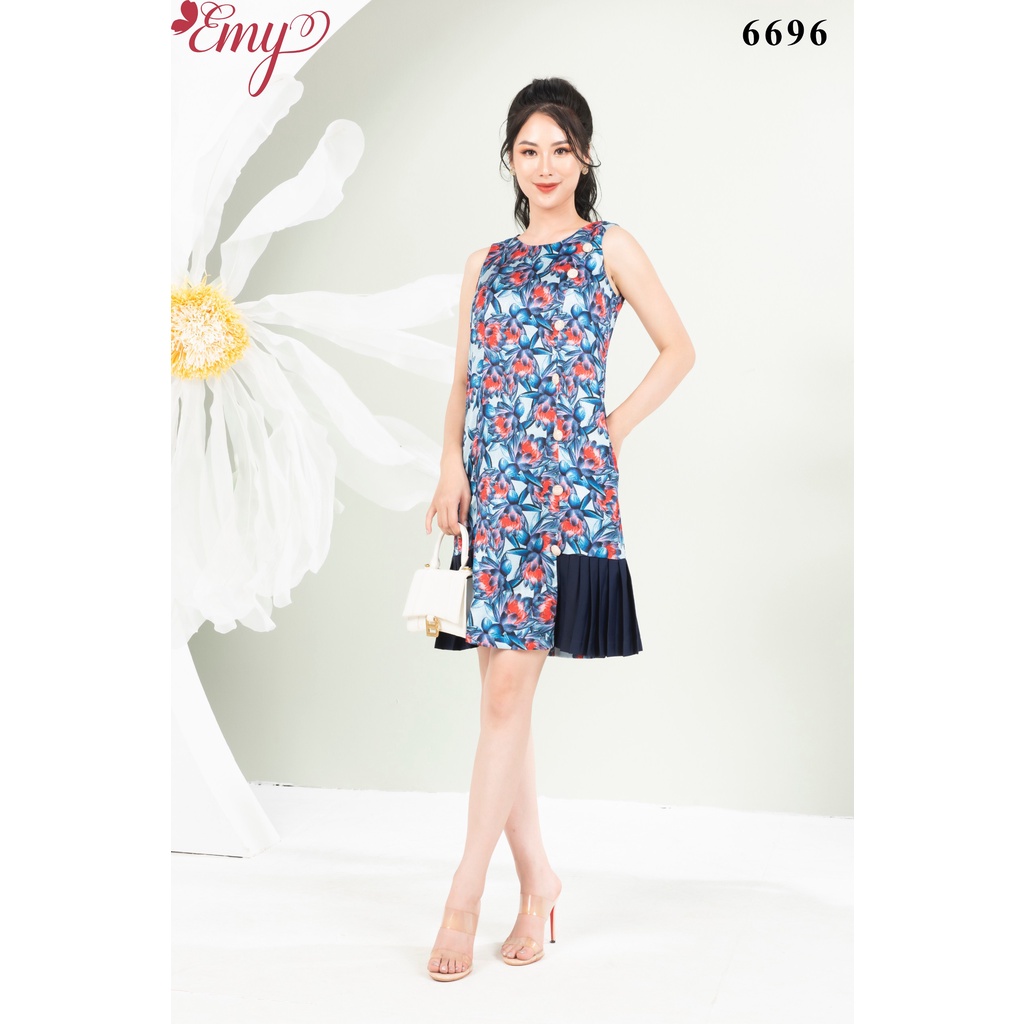Đầm EMY EM6696 A Sát Nách Phối Tùng Dập Ly