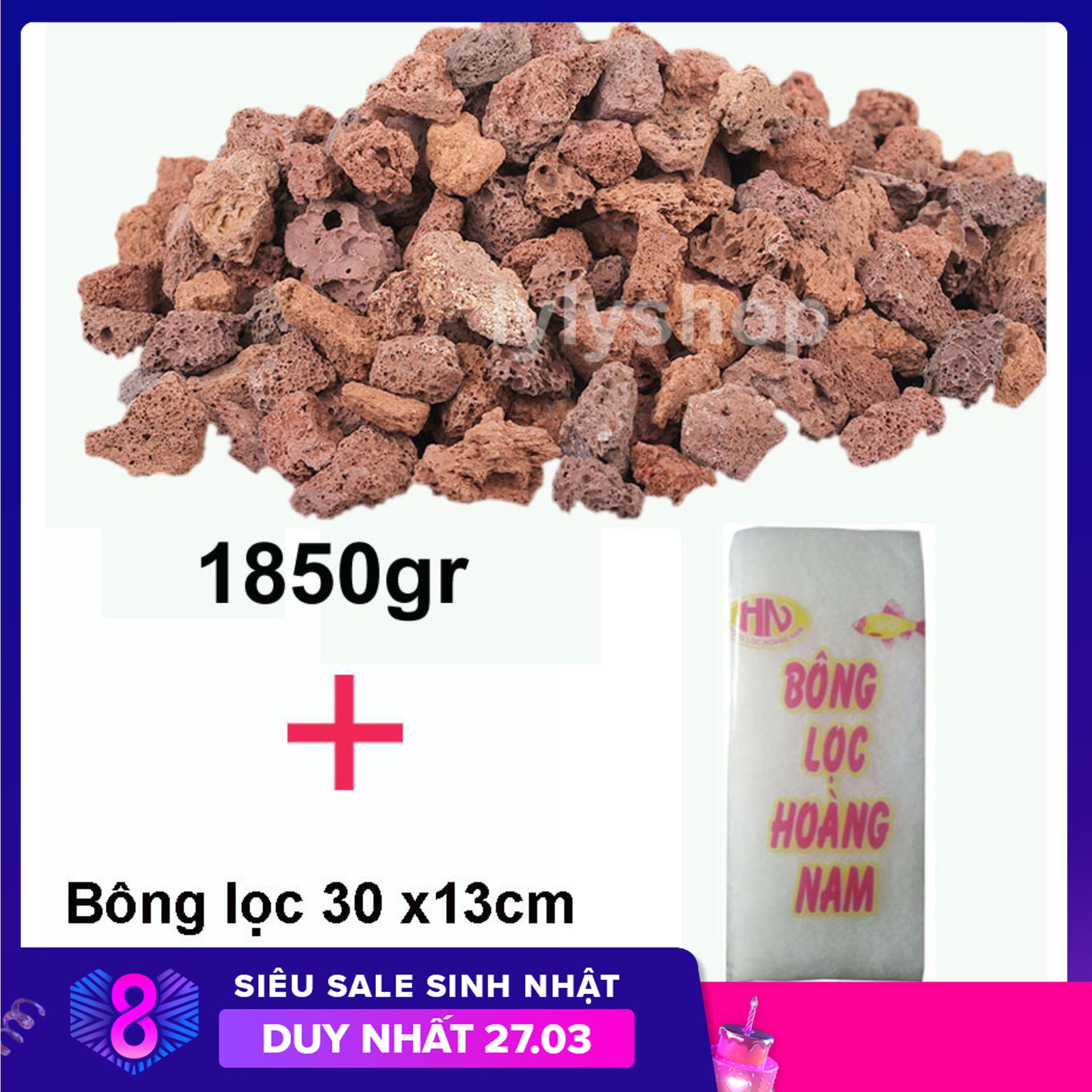 Combo ĐÁ NHAM THẠCH (1850GR) + BÔNG LỌC bể cá, vật liệu lọc, trang trí bể cá