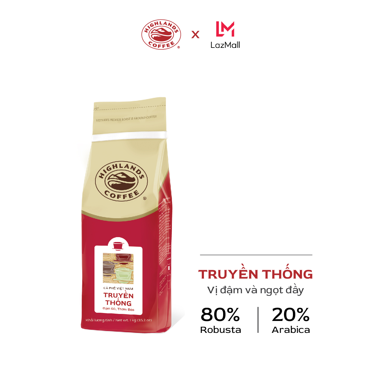 Cà phê rang xay Truyền thống Highlands Coffee 1Kg. Quà (nếu có) hiển thị tại giỏ hàng, khách kiểm tra kĩ nhé