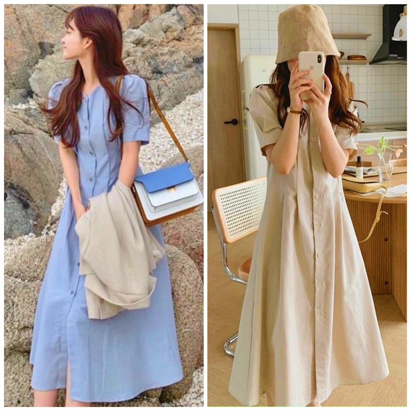 Đầm nút trước v3 2 màu