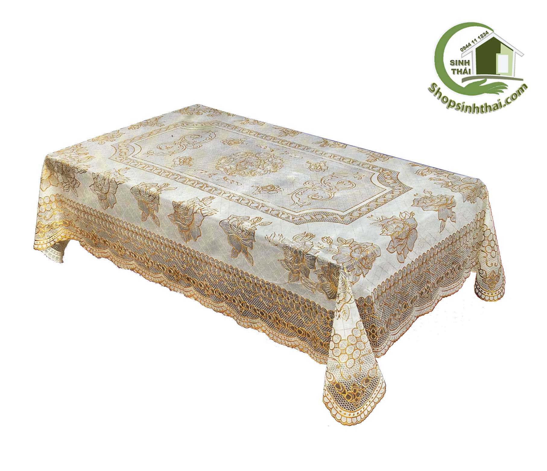 [HCM]Tấm khăn trải bàn chữ nhật lớn 150cm x 225cm - ren hoa vàng bằng nhựa họa tiết nổi không thấm nước -hoa văn ngẫu nhiên