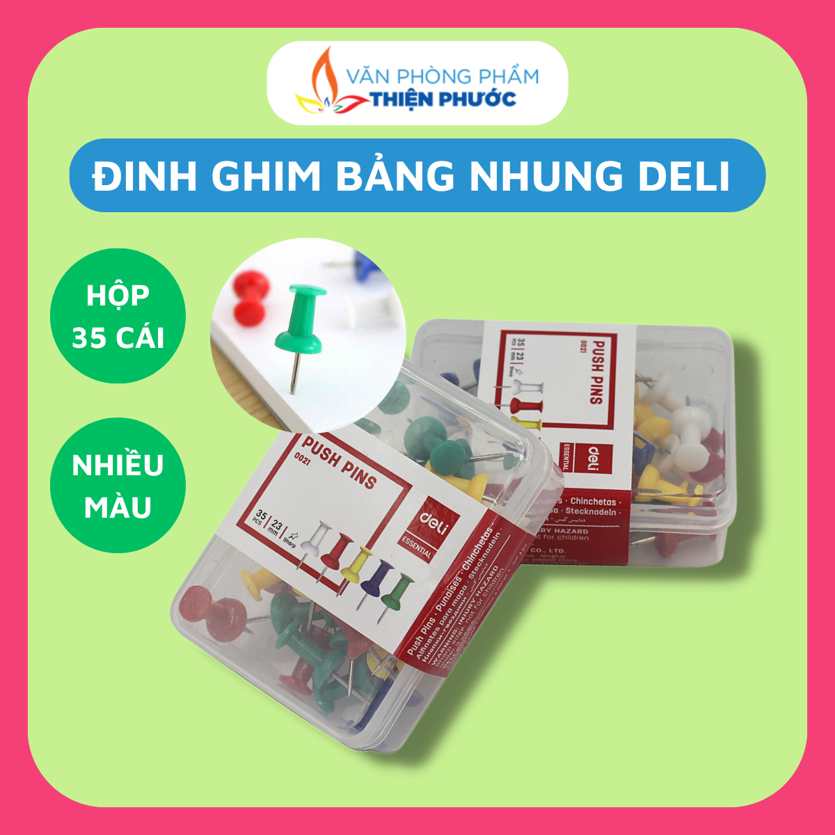 Đinh ghim giấy deli 0021 - đinh dù nhựa dùng ghim bảng nỉ bảng bần thiện phước