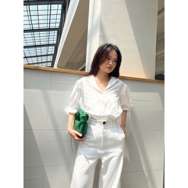 [Nhập mã LAZFASHION34-giảm 15% tối đa 99k/600k]SAP - Áo sơ mi tay nơ nút bọc thanh lịch
