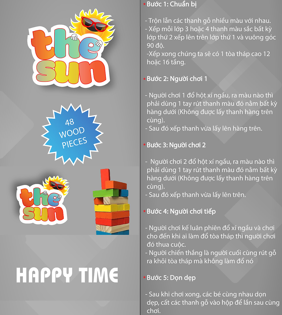 THANH LÝ XẢ HÀNG - Bộ đồ chơi rút gỗ ( 48 thanh - 6 màu)