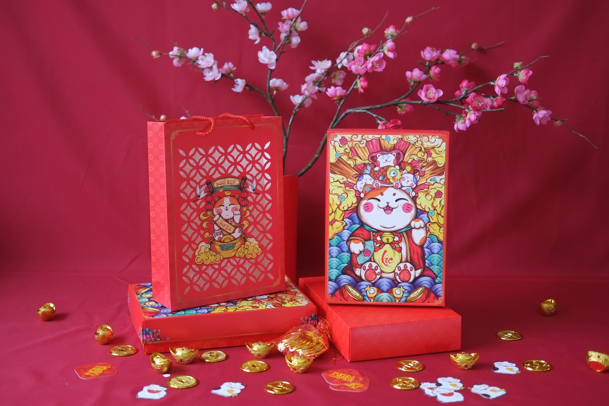 Hộp mèo phú quý - 20 bánh dứa/thỏi vàng/cookies