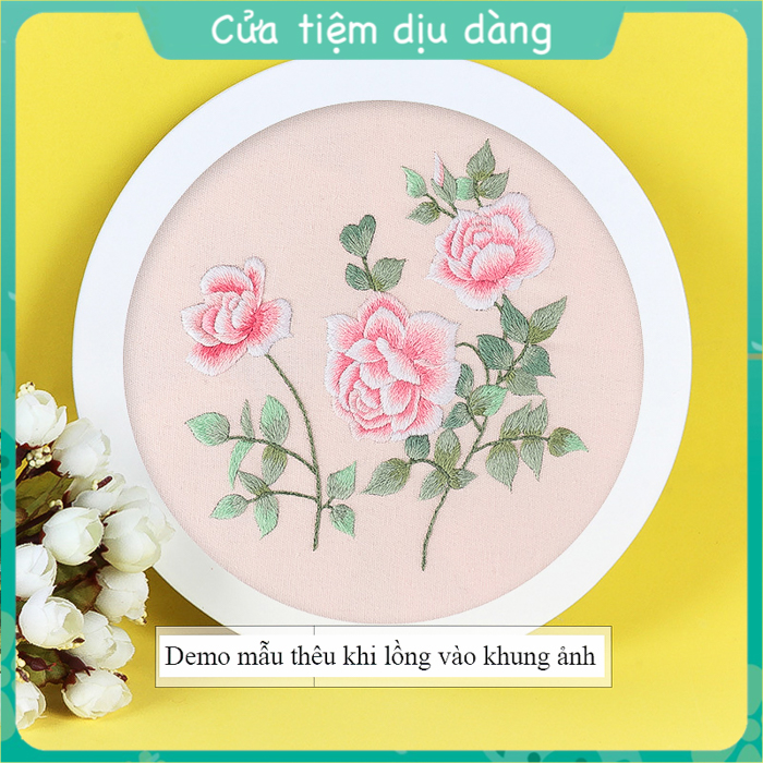 Set thêu embroidery (kèm khung ,vải in sẵn mẫu và chỉ thêu, kim) - mẫu thêu Hoa và chim