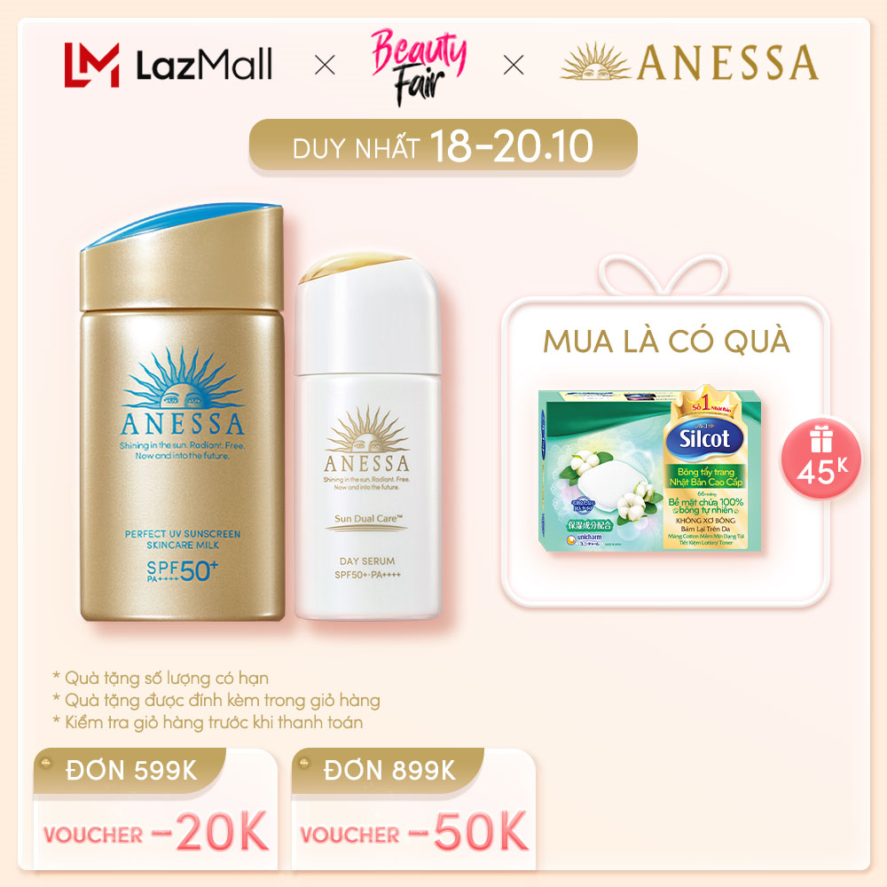 Bộ đôi Serum Chống Nắng Dưỡng Da Nâng Tông Anessa Sun Dual Care SPF50+