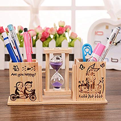 Hộp đựng bút kèm đồng hồ cát 2 ngăn dễ thương - GIAO HỌA TIẾT NGẪU NHIÊN