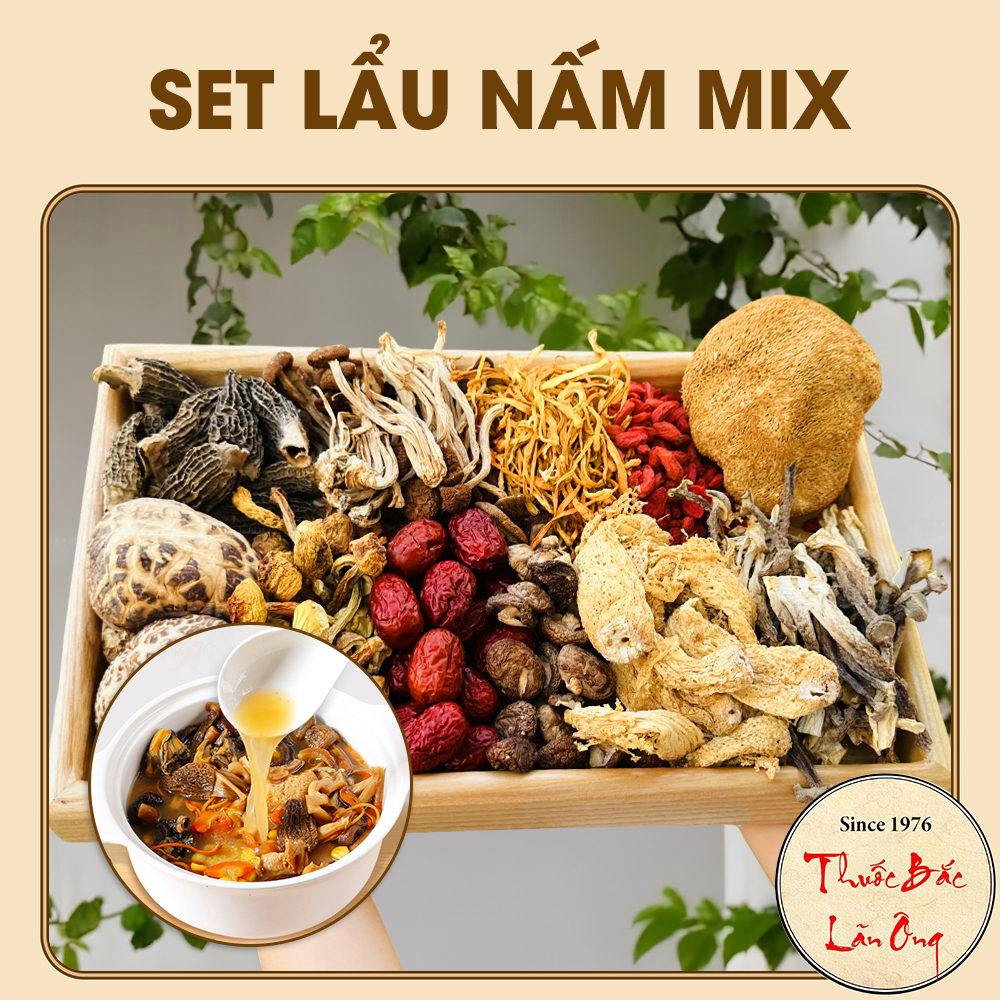 Gói Lẩu nấm 100g (set hầm siêu nấm, thơm ngon, bổ dưỡng) - Thuốc Bắc Lãn Ông