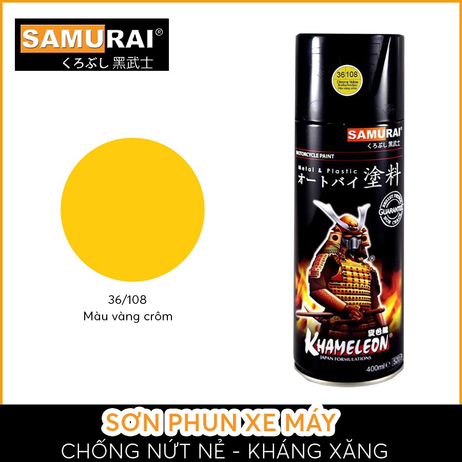 [COMBO] Sơn xịt Samurai màu Vàng Chrome - 108 với bóng K1K