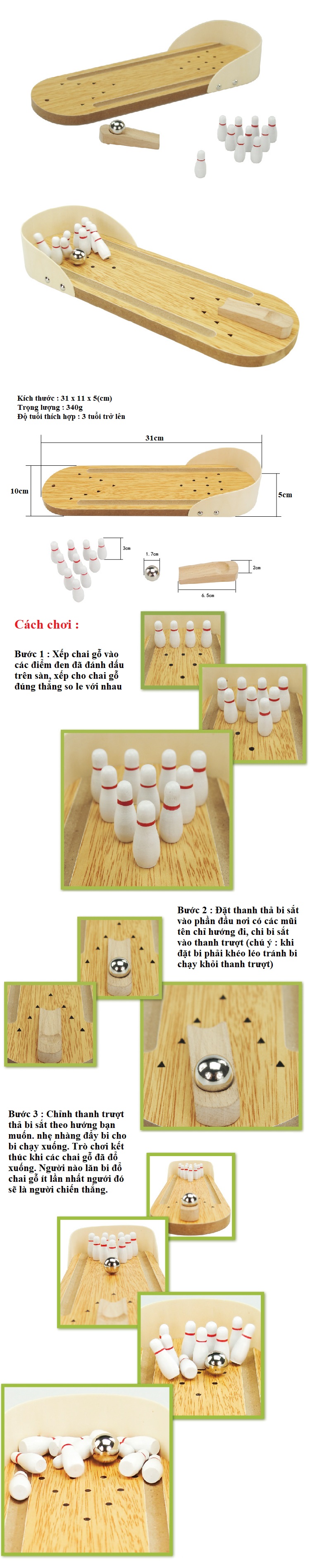 Đồ Chơi Gỗ Bộ Đồ Chơi Bowling Mini Cho Bé